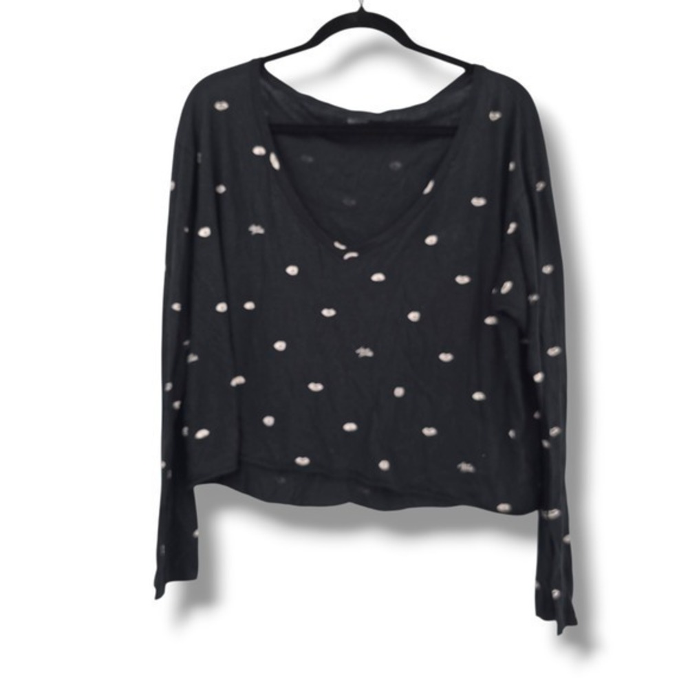 PINK Victoria's Secret Long Sleeve Lips Print V Neck Crop Boxy Top Women's L